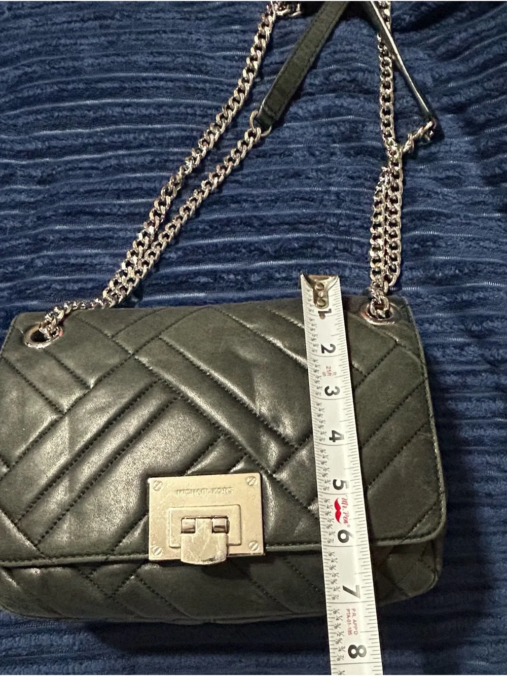 Michael Kors Black Quilted Shoulder Bag with Silver Chain